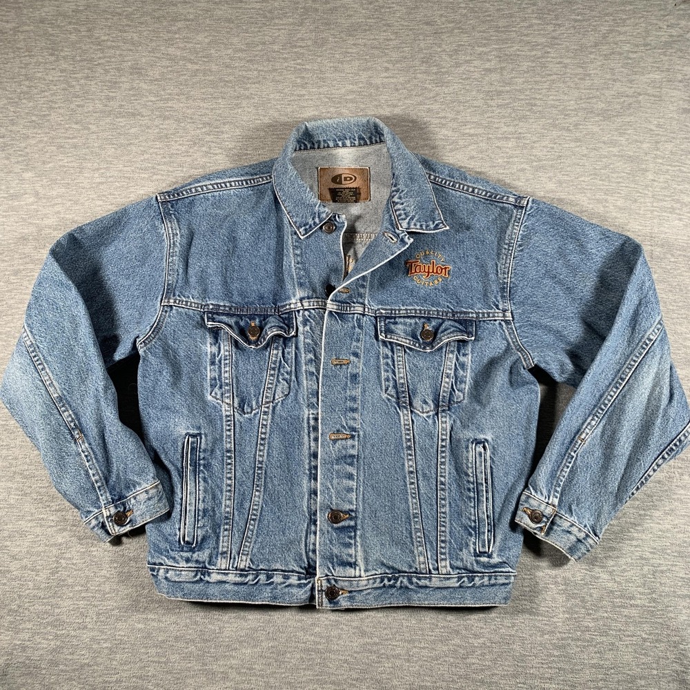 Vintage International Denim Jacket Mens Medium Taylor Guitars Embroidered 90s